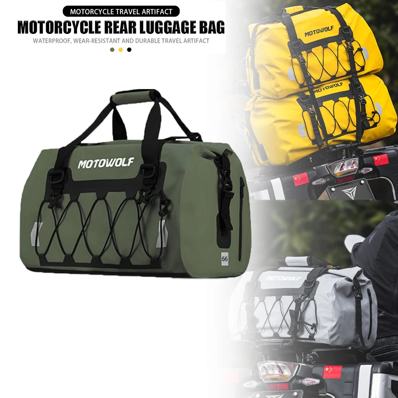 

Motorcycle Waterproof Saddle Tail Bags Back Seat Bags 66L Travel Bag Motorbike Sport Luggage Rear Seat Bag Pack 40L Yellow gray