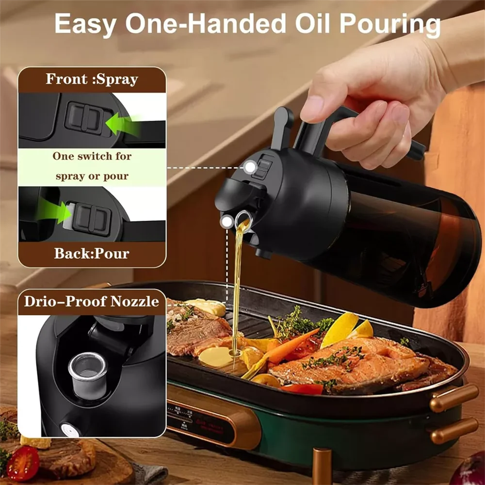 Best Seller New 16oz 2-in-1 Glass Oil Dispenser Sprayer Leakproof Olive Oil Spray Bottle For Air Fryer Cooking Barbecue Baking