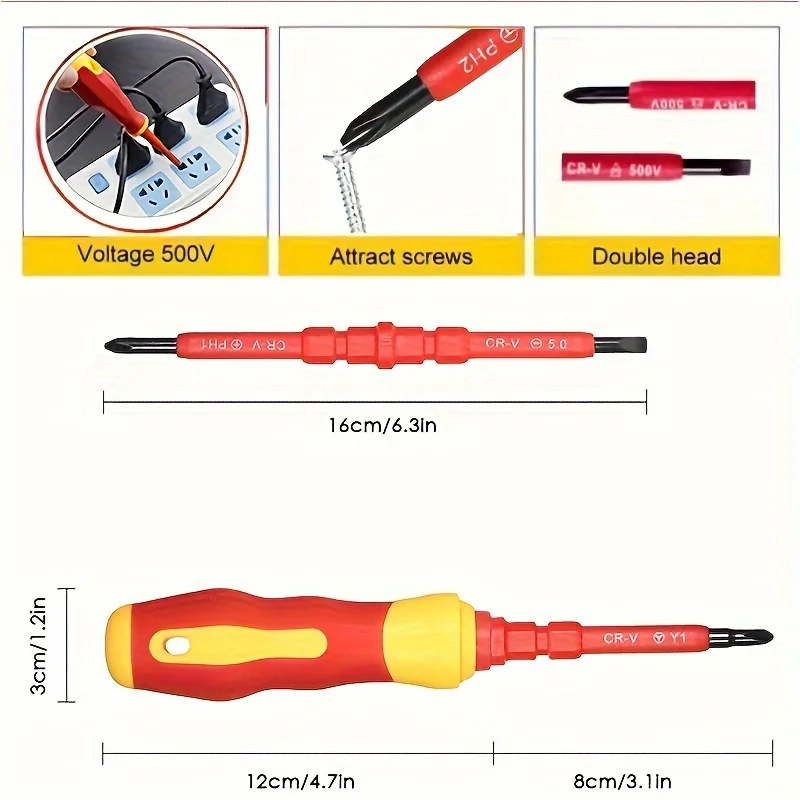 1 Set 7 In 1 500V Changeable Insulated Screwdrivers Set, With Magnetic Phillips And Slotted Bits, Electrician Tools Kit