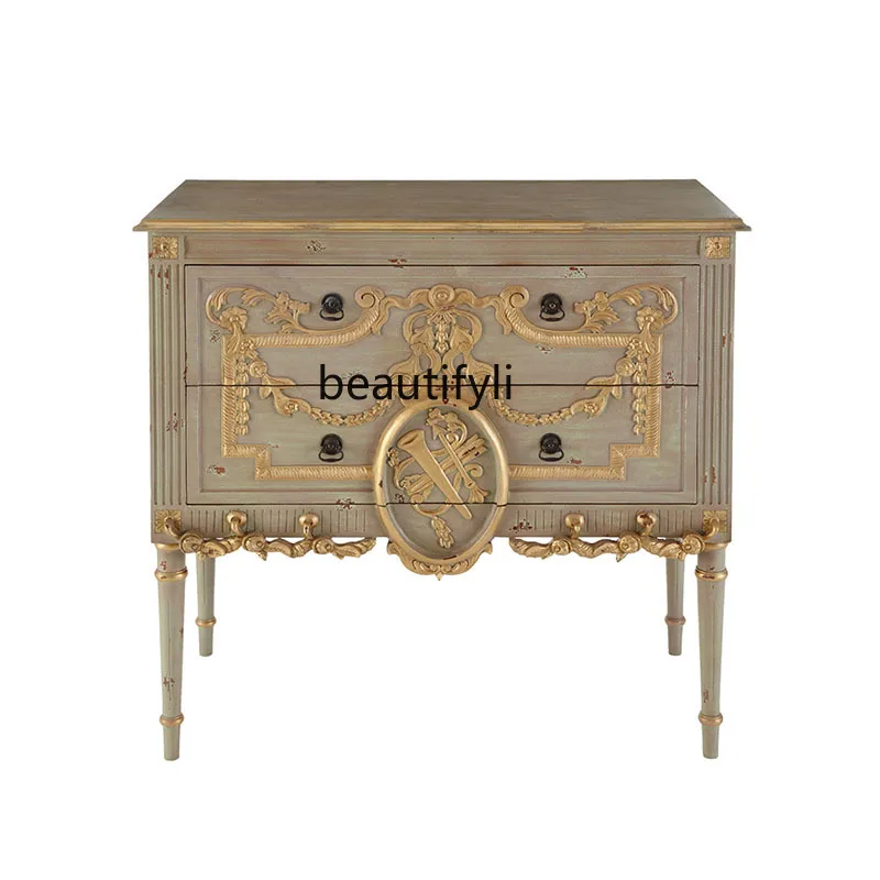 American country solid wood creative gold-painted entrance cabinet neoclassical nostalgic decorative cabinet storage cabinet