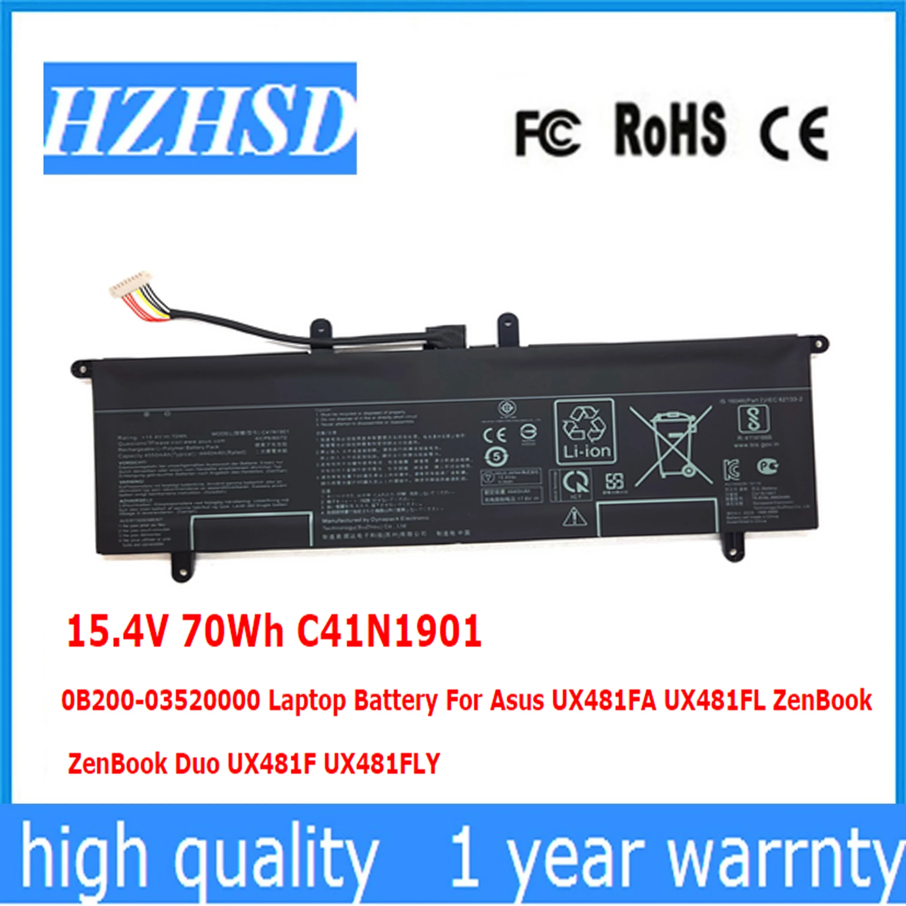 15.4V 70Wh C41N1901 0B200-03520000 Laptop Battery For Asus UX481FA UX481FL ZenBook Asus ZenBook Duo UX481F UX481FLY