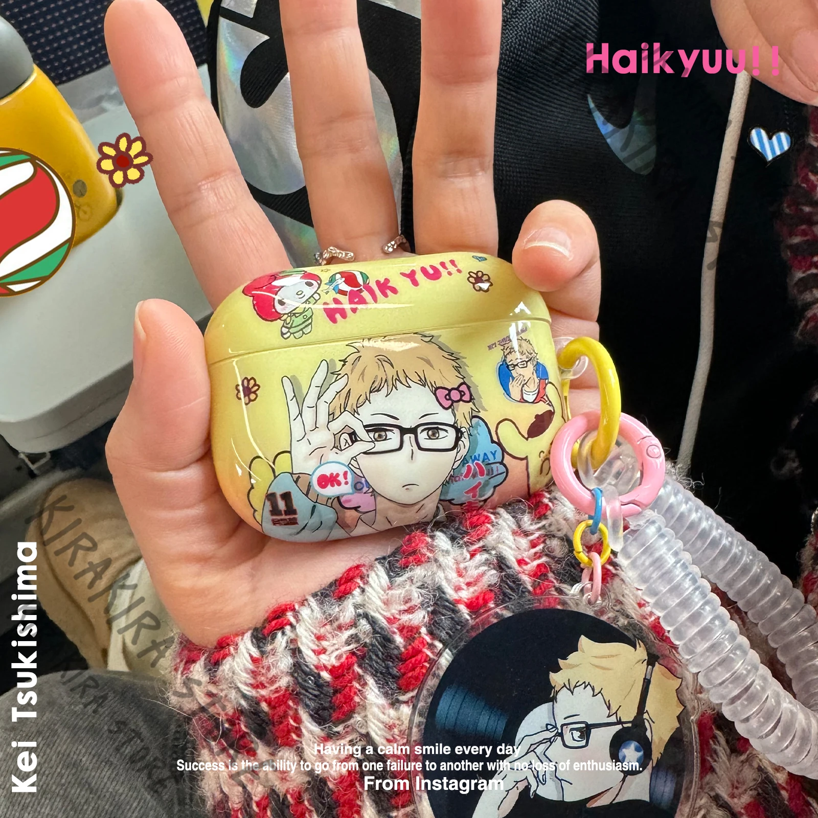 

Cosplay Rotective Case Haikyuu!! Kei Tsukishima Anime Earphone Cover Pendants Soft Shell Earbud Protects Bag Original Keychain