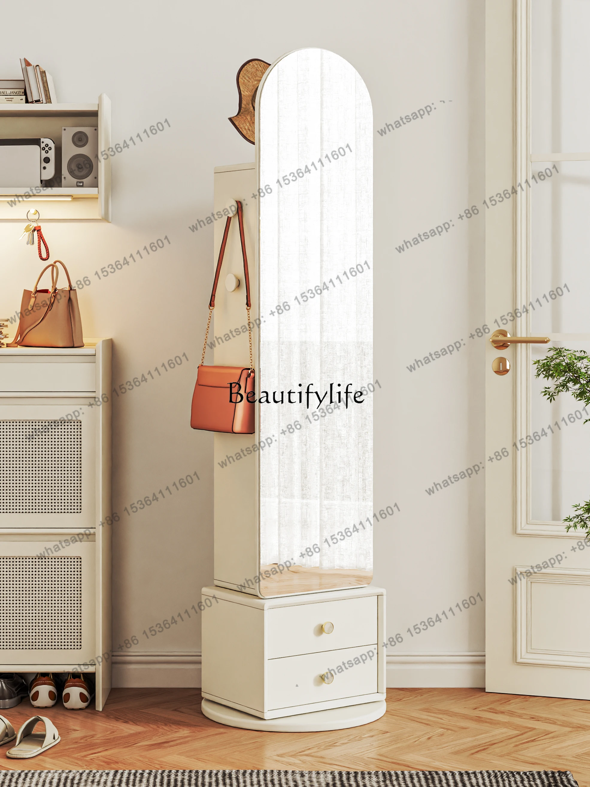 X4 Solid Wood Rotating Dressing Mirror 360 Degrees Multifunctional Bedroom Full Body Clothes Rack Integrated Floor Mirror