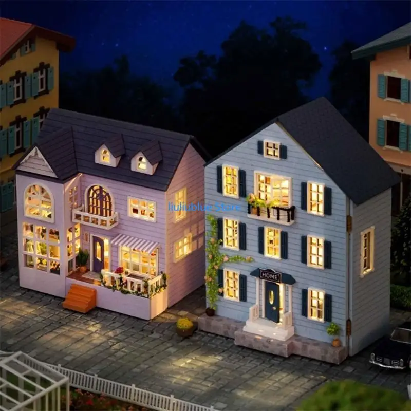 Holzpuppenhaus DIY Miniaturmöbel Mini handgefertigtes Handwerkshaus Modell 62CF