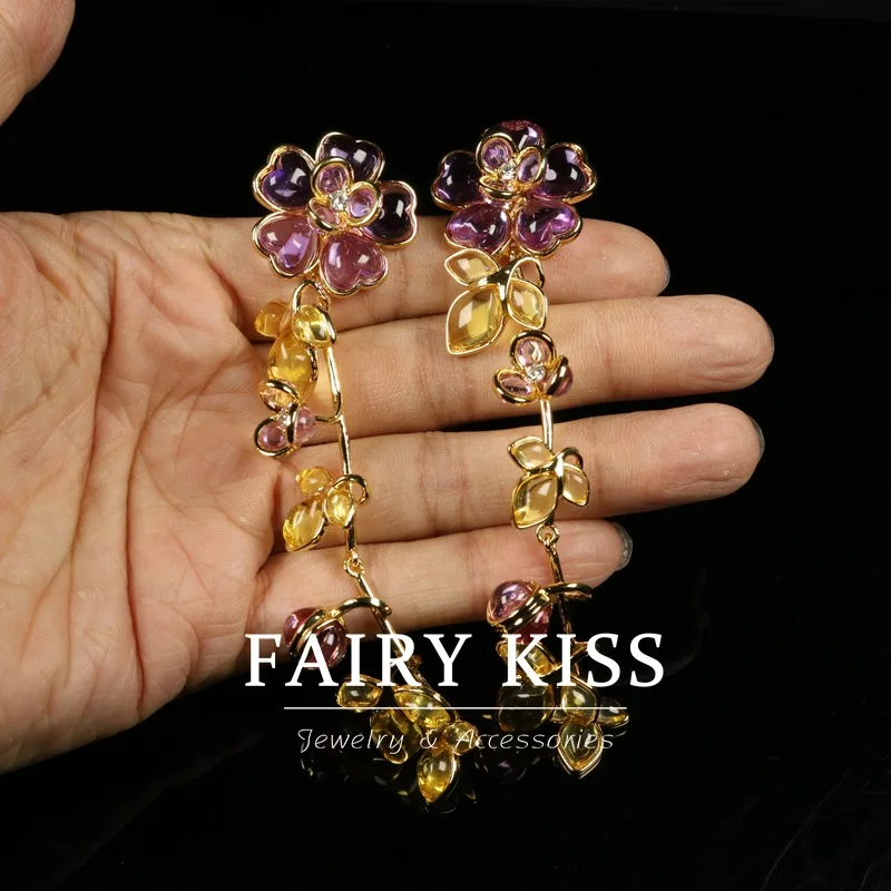 long shoulder stud earrings fresh hollow earrings spring copper flower design fashionable and versatile