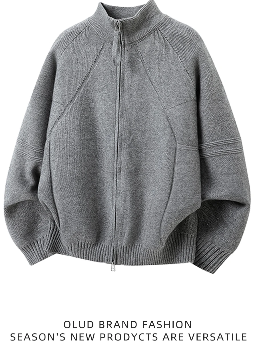 

Мужской зимний повседневный свободный теплый вязаный кардиган-пальто на молнии в американском стиле, универсальный