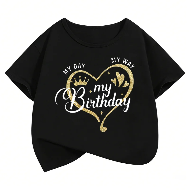 

My Birthday Heart Funny T Shirts Short Sleeve Kids Children's T-shirt Boys Girls Summer Spring Casual Top Tee Shirt