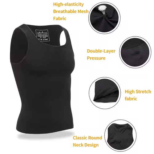 Mens Slimming Body Shaper Shapewear Abs Abdomen Compression Shirt to Hide Gynecomastia Moobs Workout Tank Tops Undershirts - Image 5