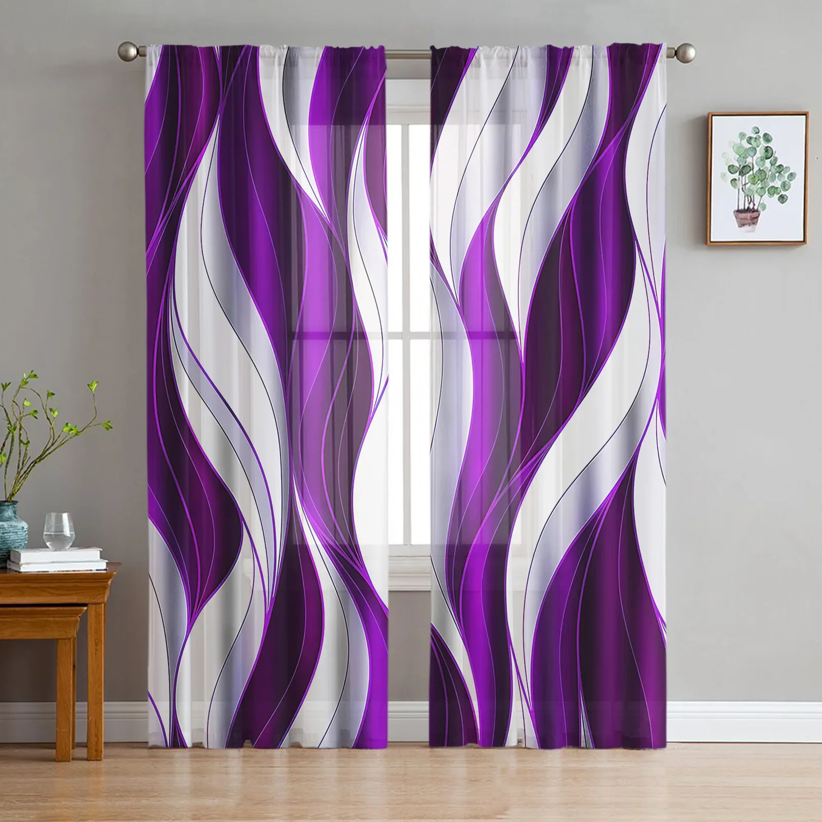 Abstract Drapery Twisted Purple Sheer Curtains For Living Room Window Long Tulle Curtain Bedroom Kitchen Decoration Voile Drapes