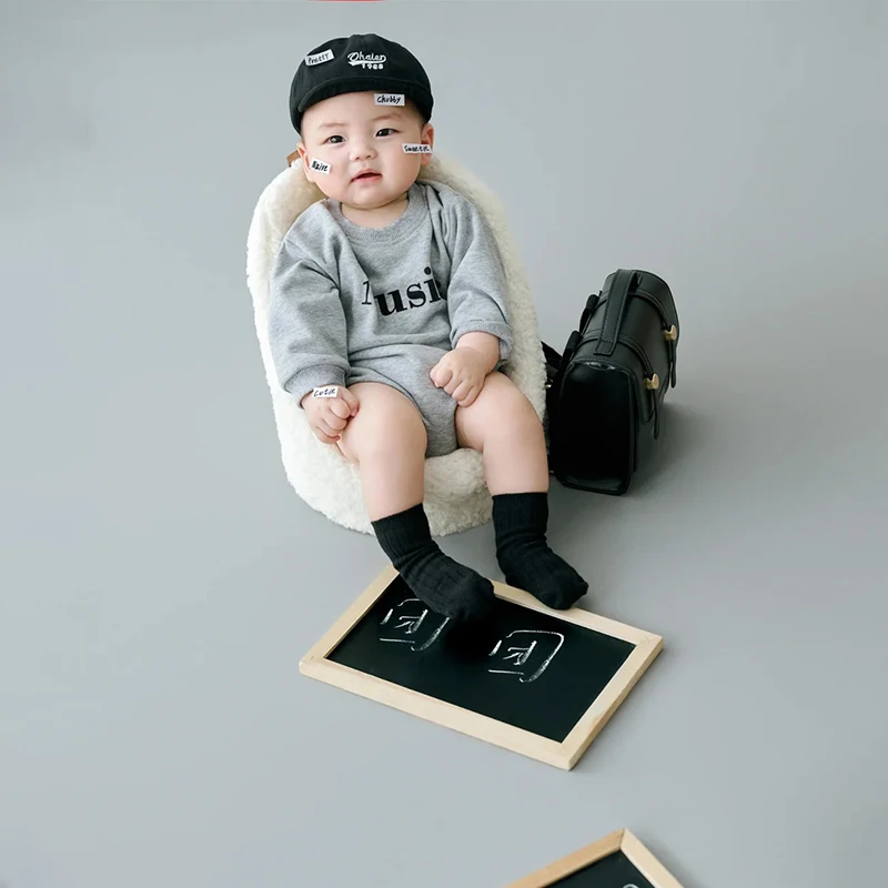 Ins Style Abbigliamento fotografico per bambini Puntelli a tema grigio Set 3-9 mesi Foto per bambini Prendendo abbigliamento Accessori per riprese fotografiche artistiche