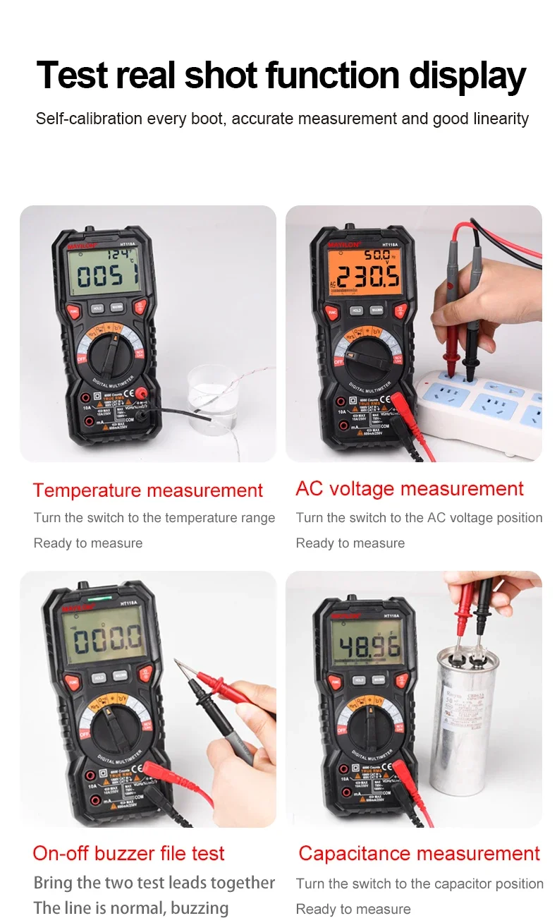 Digital Multimeter    HT118D Basical Type AC DC Voltage Tester Live Test Ohm Hz NCV True RMS Voltmeter Ammmulti eter 6000 Counts