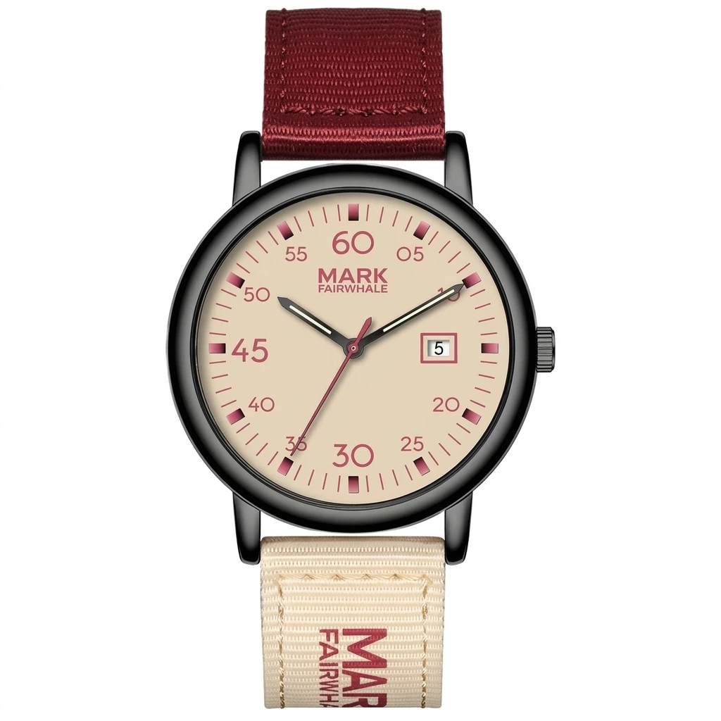 Mark Fairwhale Mens Wrist Watch Quartz Movement Round Dial Date Display Nylon Strap for Daily Outdoor