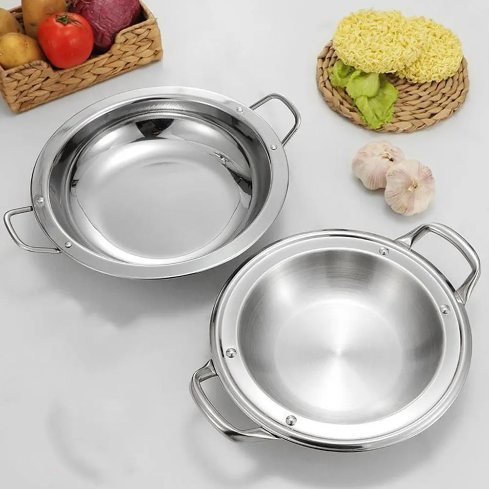 

Сковорода для паэльи из нержавеющей стали с двумя ручками, многофункциональная, неглубокая, для приготовления хот-пота, морепродуктов, острого сухого фрифри, кухонные принадлежности