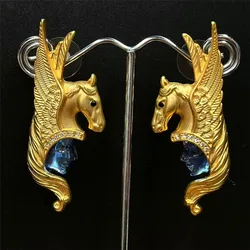 Exaggerated Heavy Metal Stud Earrings Wings Horse Face for Women Jewelry Brass Vintage 2024 New In Europe And America