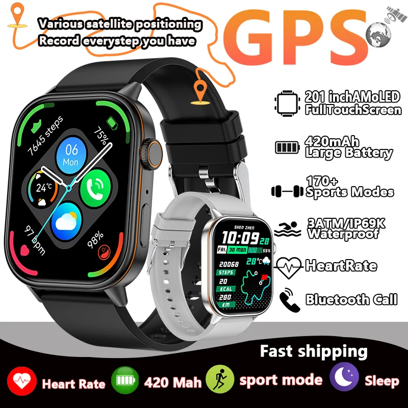 

2025 Новые встроенные GPS-трекеры Смарт-часы 2,01-дюймовый HD-экран IP68 Водонепроницаемые 178 + спортивный режим Компас Bluetooth Вызов Смарт-часы