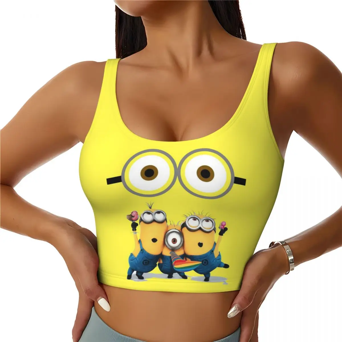 Custom Minions Animes Workout Crop Tank Tops for Women Seamless Running Yoga Sports Bras