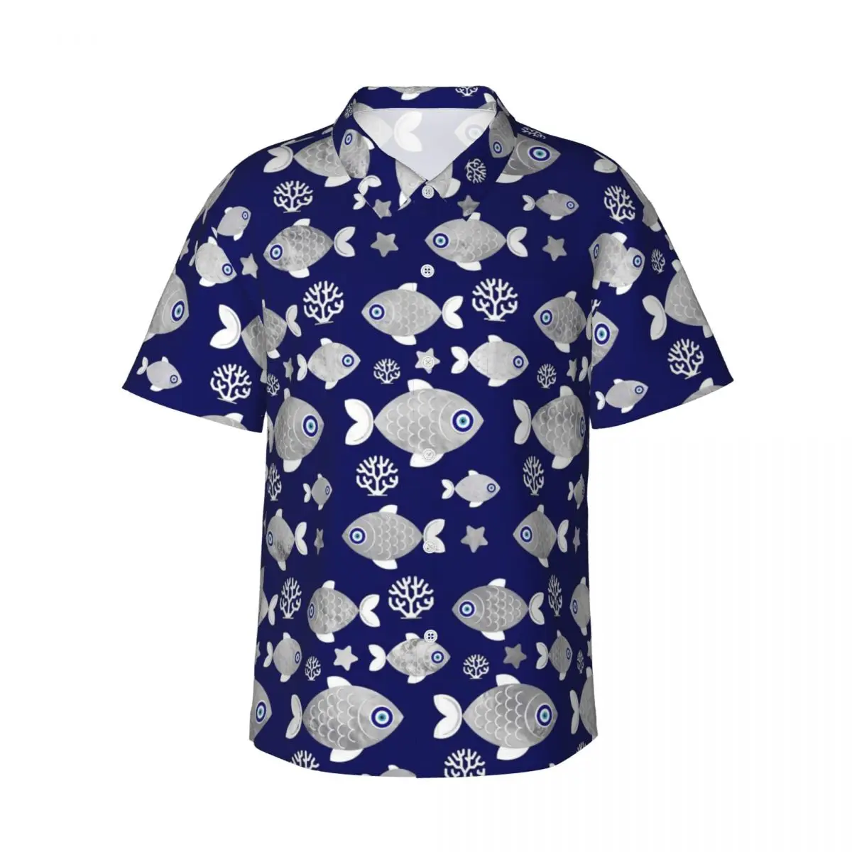 Camisa de vacaciones con mal de ojo de pez para hombre, camisas informales de animales, blusas hawaianas de manga corta personalizadas, novedad, blusas de gran tamaño, regalo de cumpleaños