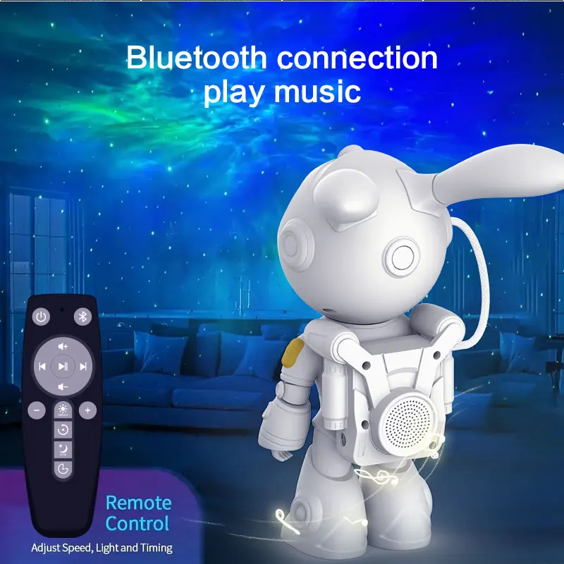 Imagem -06 - Astronauta Céu Estrelado Luz de Projeção Coelho Espacial Bluetooth Decoração do Quarto Temporizador Atmosfera Lâmpada Noturna Presente Infantil