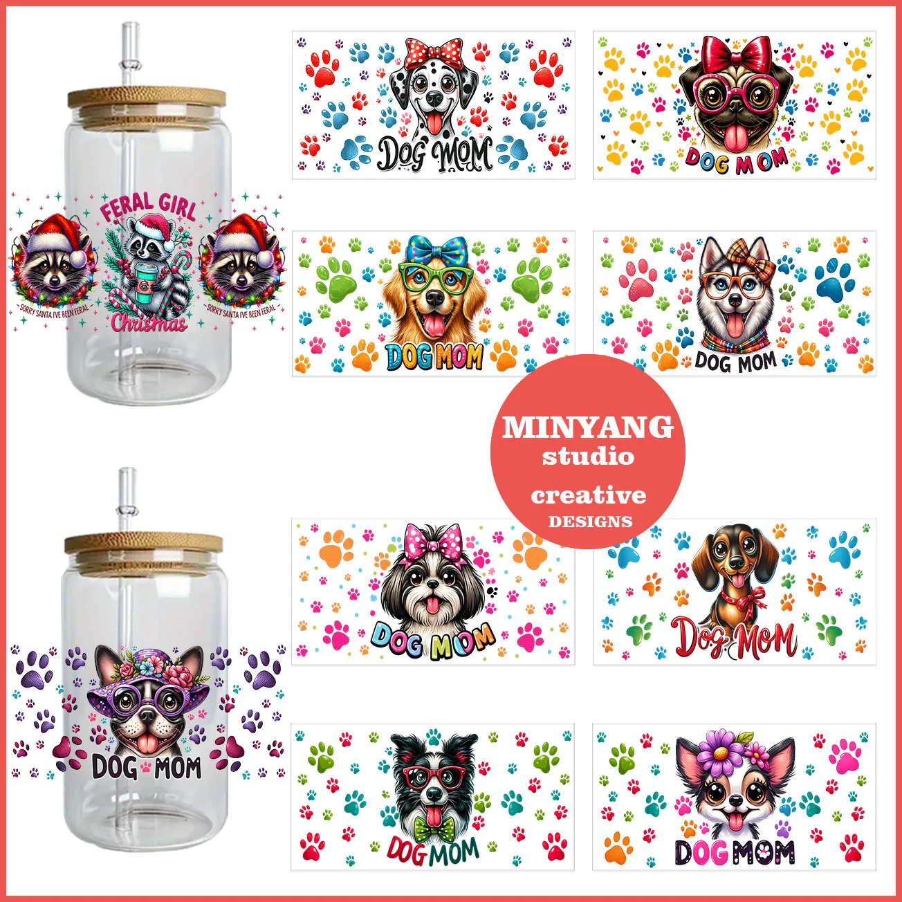 Puppy easy to peel off waterproof DIY sticker 3D transfer uvdtf crystal sticker 16 oz uvdtf cup cover suitable for  glasses