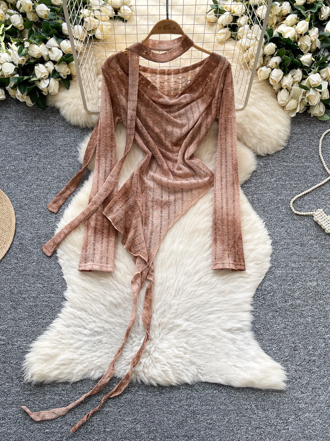 

Chic Off-oulder Long Sve T-irt Women's Faion Design Spring Autumn Irregular Polyester Fiber Skin-Friendly Breathable