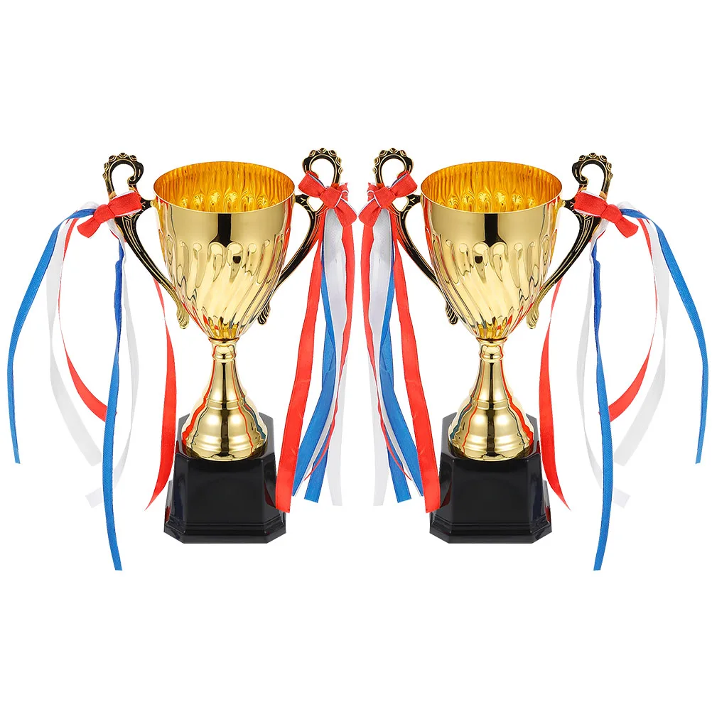 

2pcs Metal Trophy Bright Color Durable Award Cup Sports Soccer Player Office Reward Plastic Gold Competition Trophies