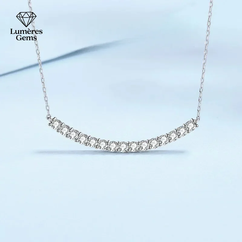 

Flawless Simple Smile Necklace for Women 18K White Gold Chain Certified Moissanite Diamond Fine Wedding Jewelry Birthday Gift