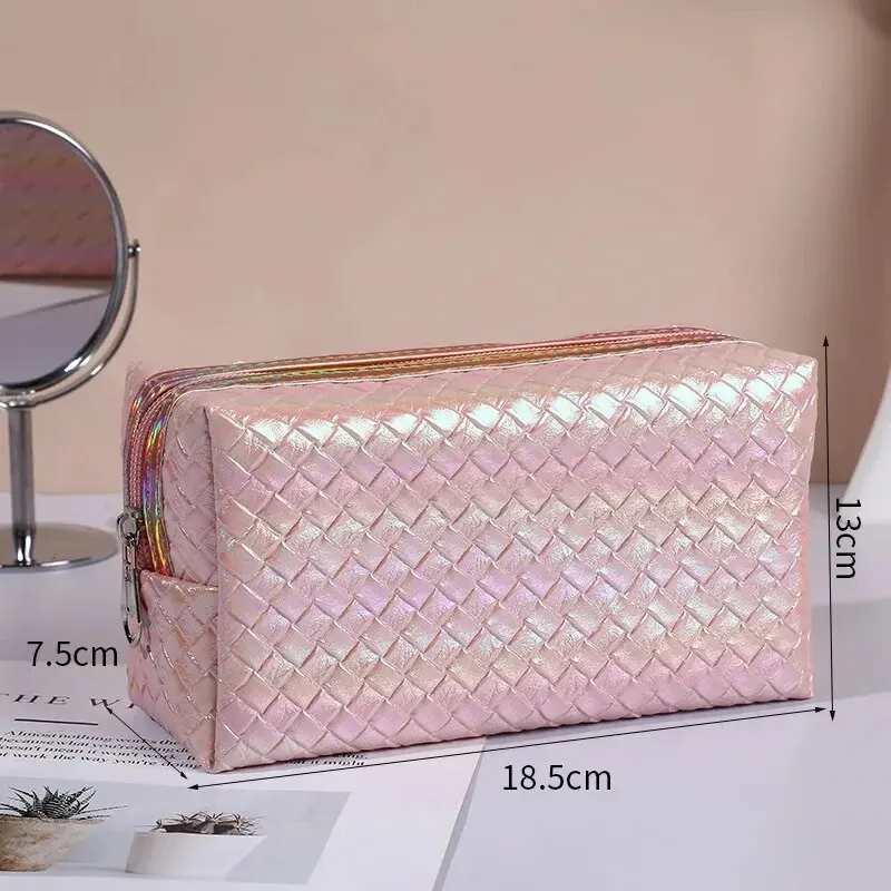 Square Cosmetic Stereoscopic PU Leather Organizer Bag Toiletries Storage Bag Large Capacity Fashion Cosmetic Bag Makeup Pouch