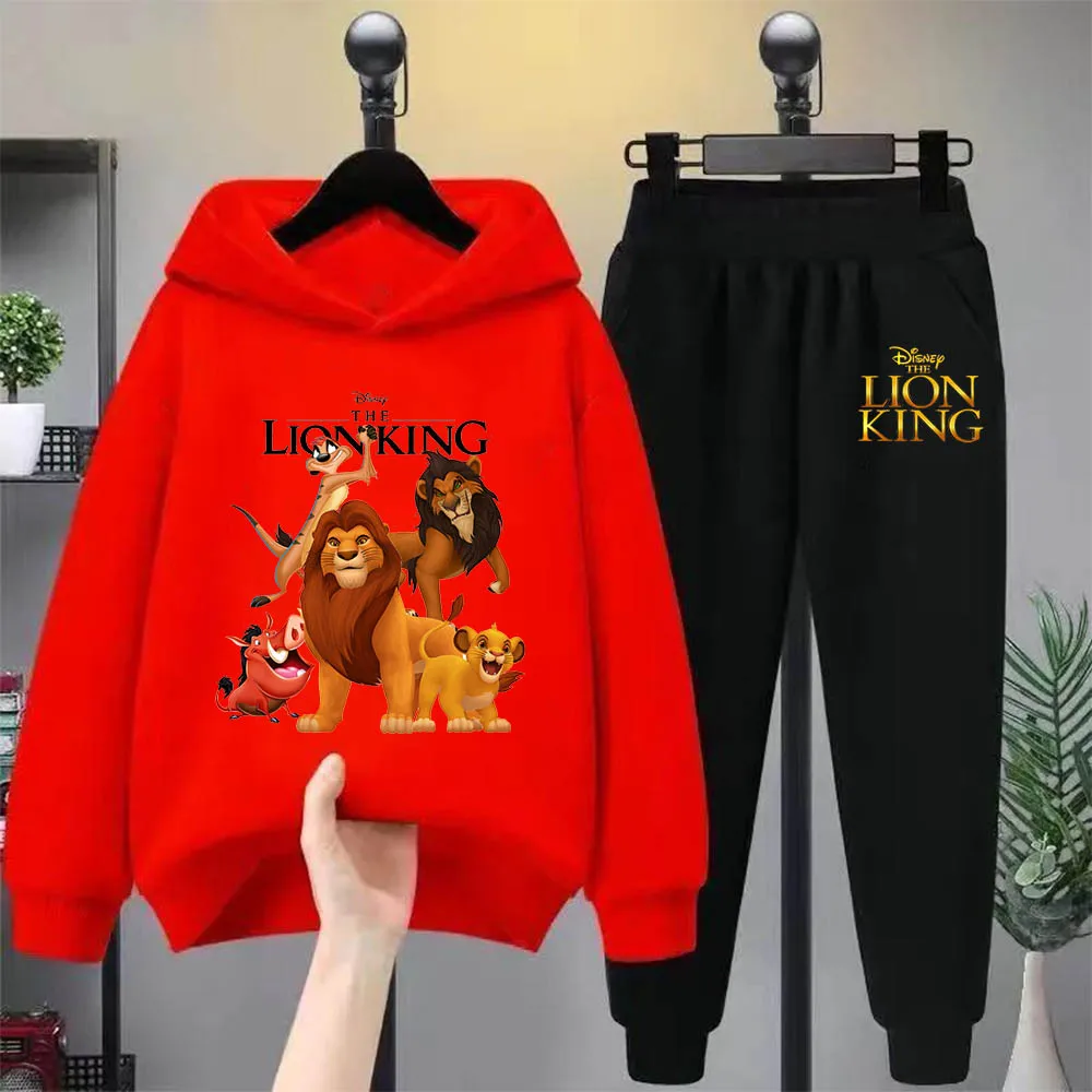 Lion King Disney cartoon printed hoodie for boys and girls Day casual four seasons loose matching hoodie and sweatpants suit