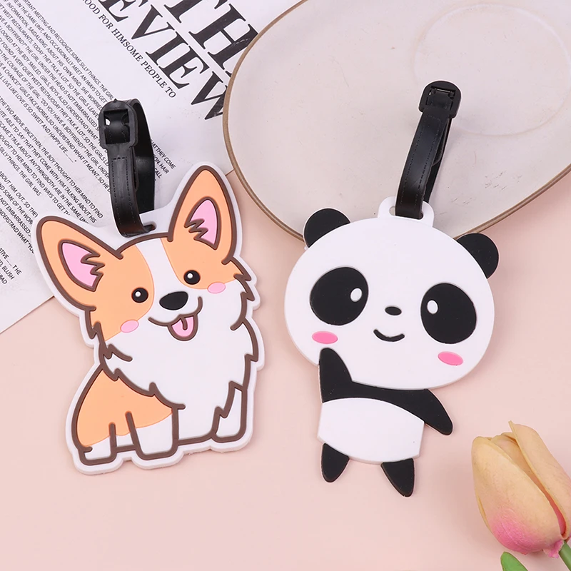 1Pc Luggage Tag Creative Corgi Panda Suitcase Fashion Style PVC Soft Glue Portable Travel Label Accessories