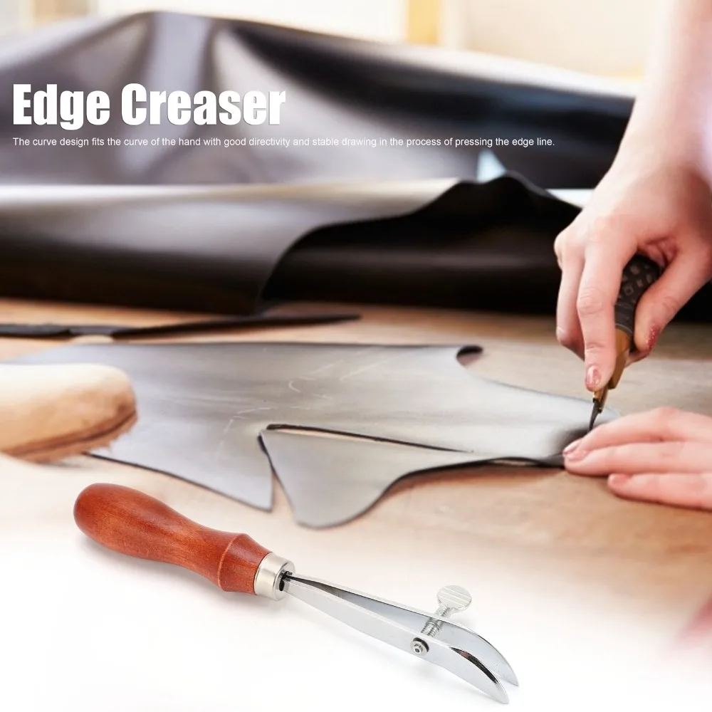 Handmade Wooden Handle Leather Creaser Width Adjustable 7.5 inch Leather Edger Leather Craft Tool for DIY Leathercraft Projects