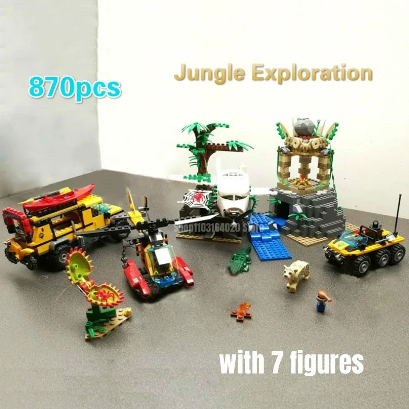 870pcs Jungle Exploration Site Plane Temple Heavy Observation Truck Building Blocks Fit 60161 Bricks Toys for kids