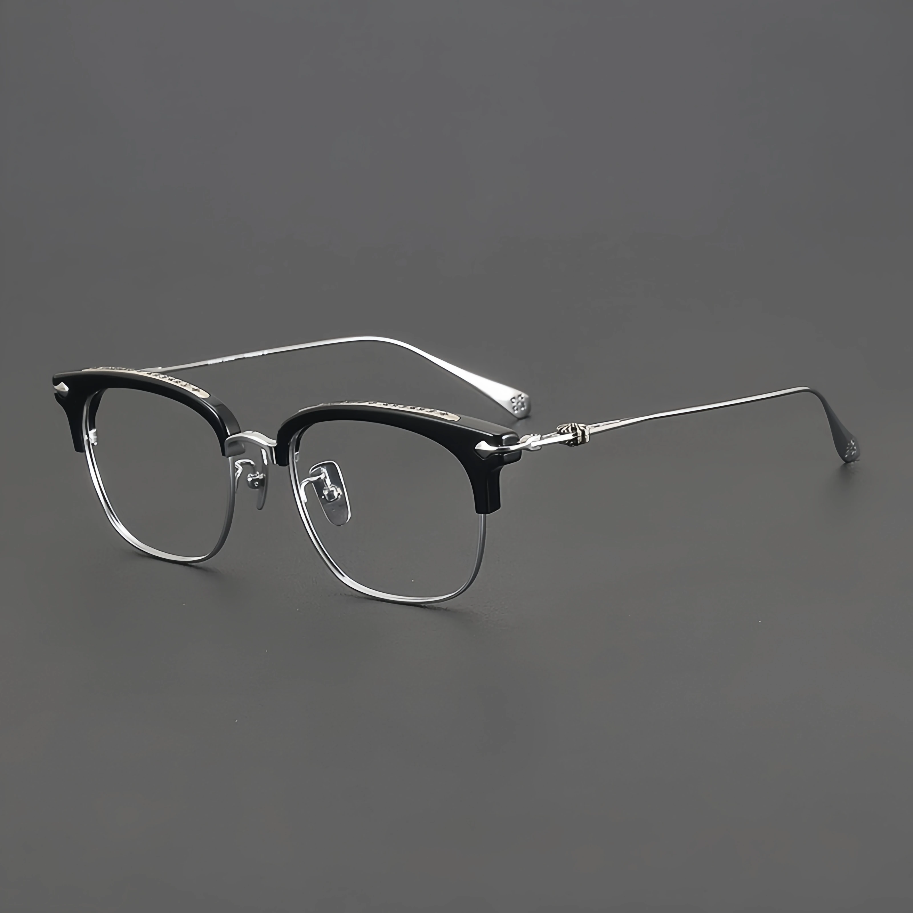 

Men's Gothic Rock Retro Glasses, Square Browline Acetate Titanium Frame, Prescription Ready Punk Fashion Eyewear