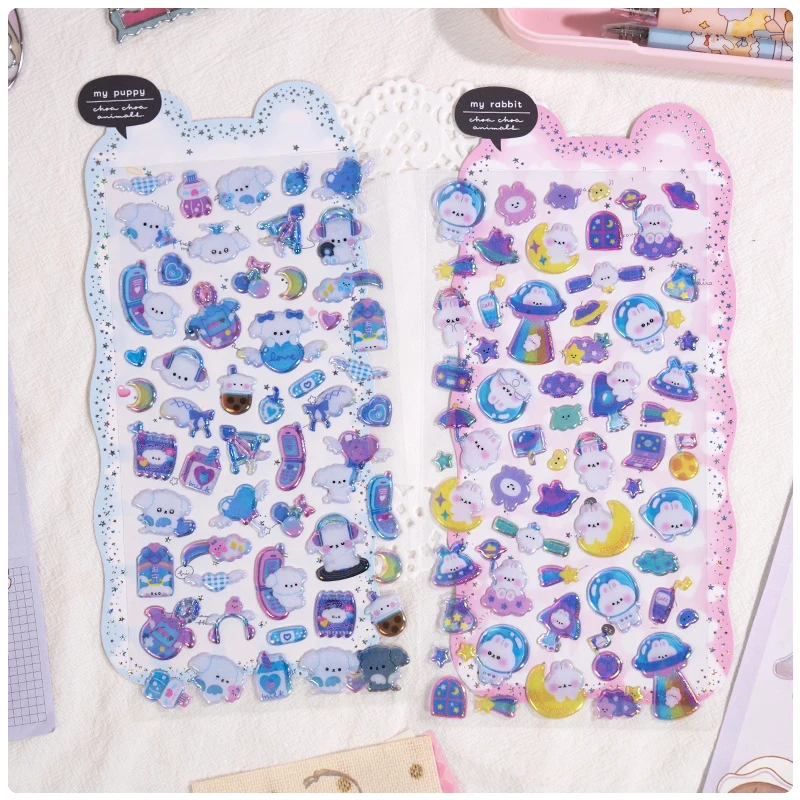 4 قطعة الفضاء الكرتون المختلط جرو الأرنب القطط ملصقات ديكور لتزيين الغرف سكرابوكينغ Diy بها بنفسك المجلات لطيف القرطاسية مذكرات ملصق هدية