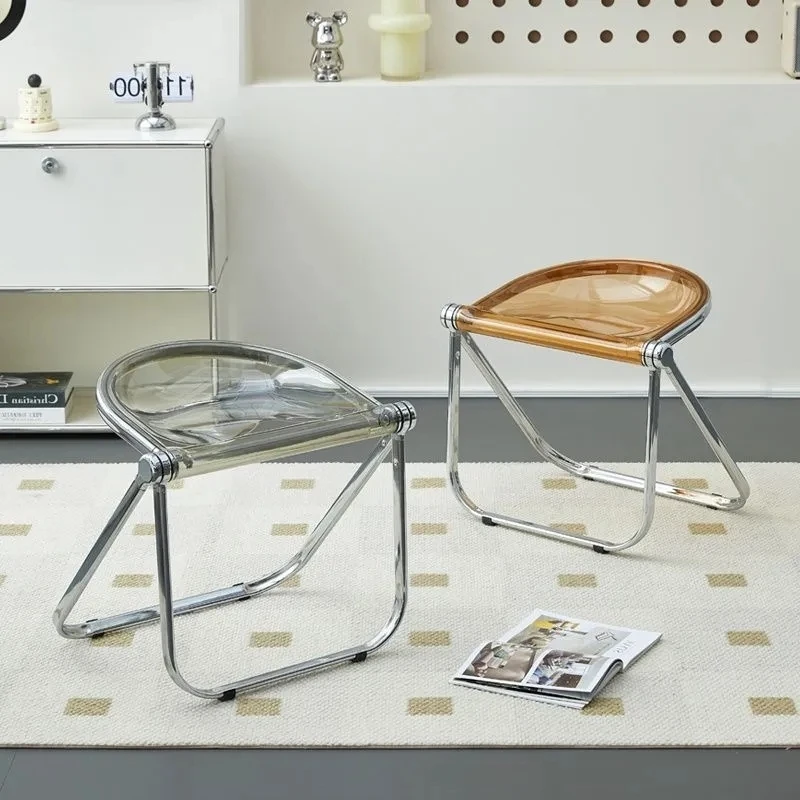 Simple Dining Chair Household Transparent Medieval Furniture Folding Stool Ins Chair Acrylic Stool Plastic Crystal Chair Stools image 5