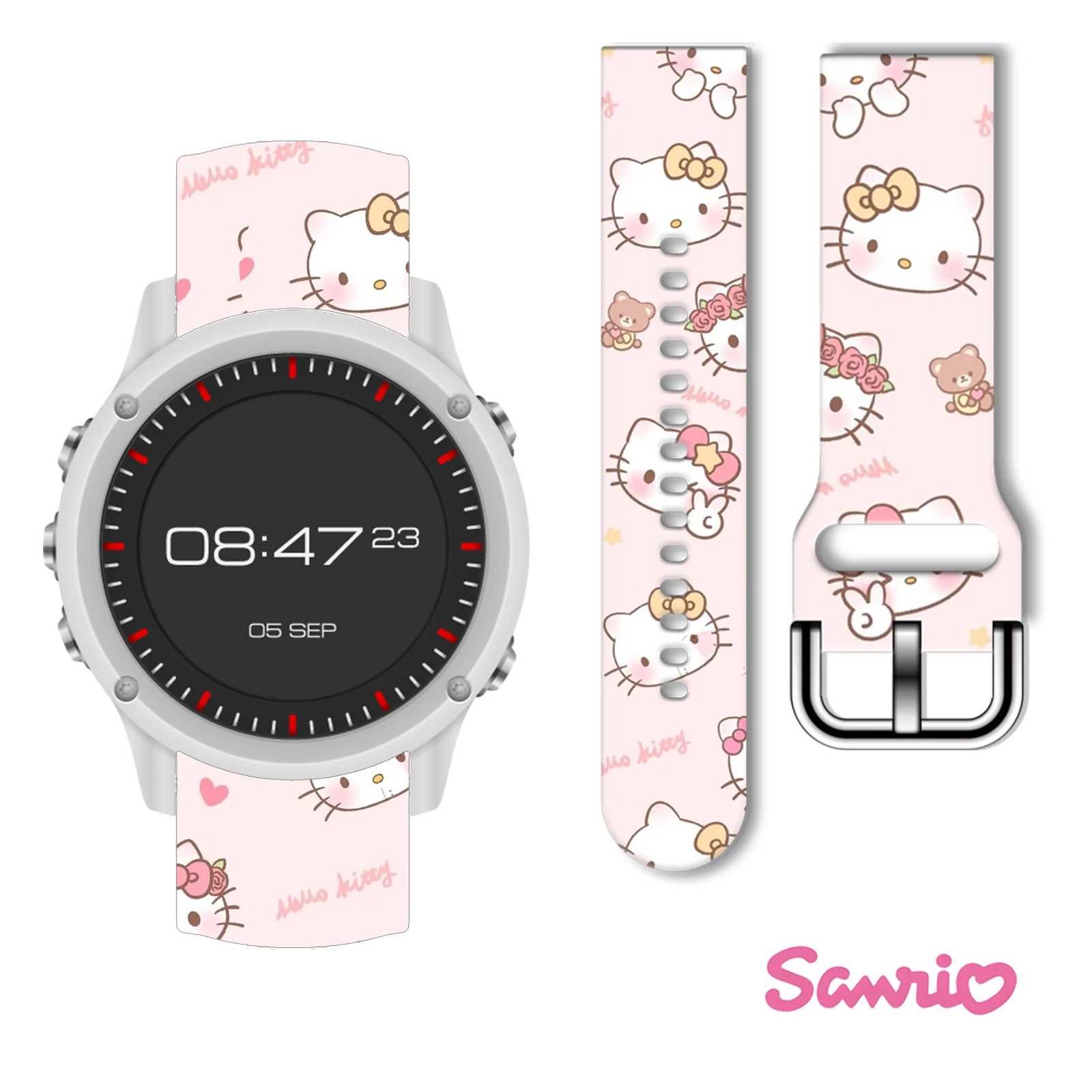 

20mm Cute Hello Kitty Print Strap for Samsung Galaxy Watch 7/6/5 40mm 44mm Band Replaceable Watchband for Xiaomi Huawei Amazfit