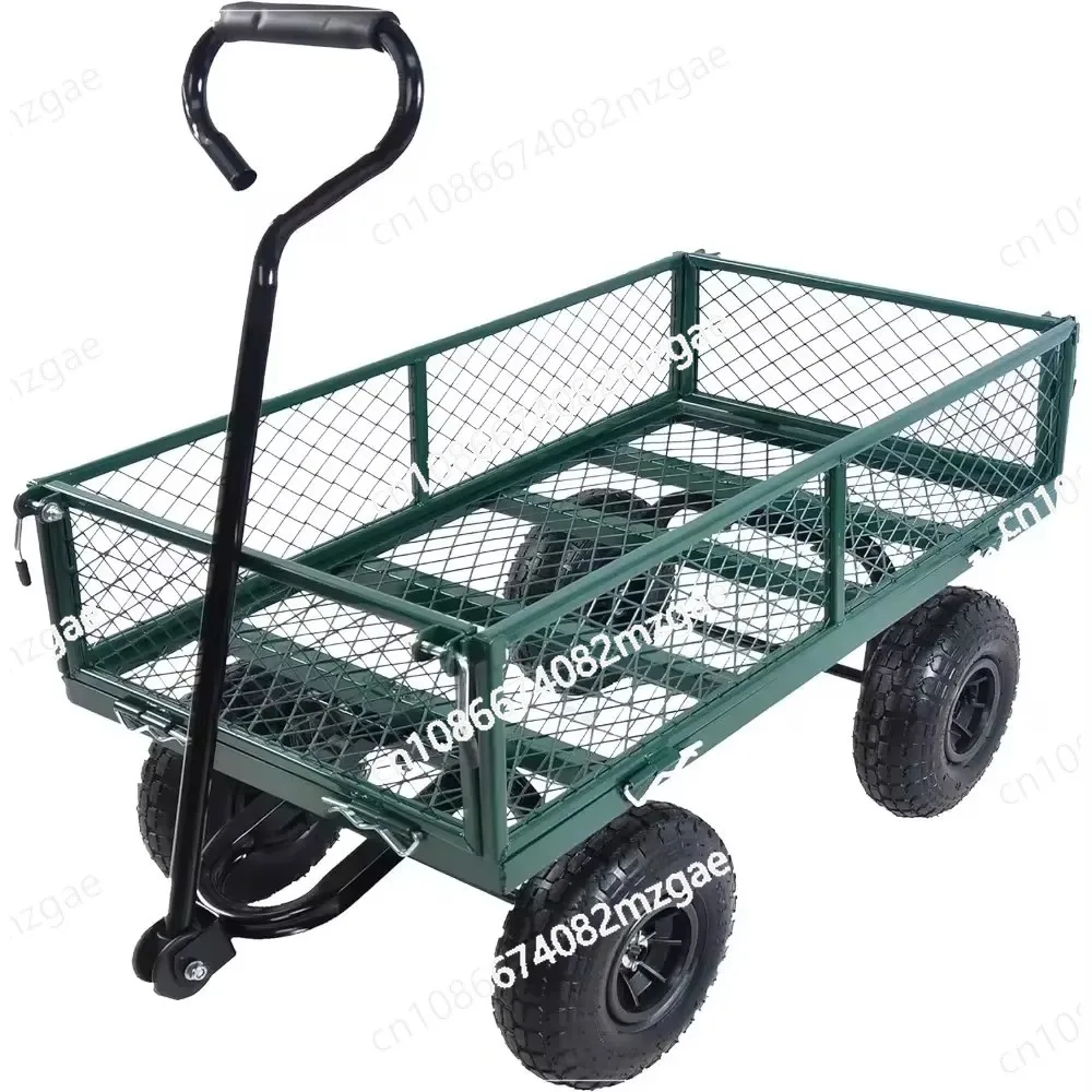 Garden Wagon Trolley Household Courtyard Camping Lawn 4 Wheel Barrow Outdoor Steel Folding Cart Beach Wagon Cart