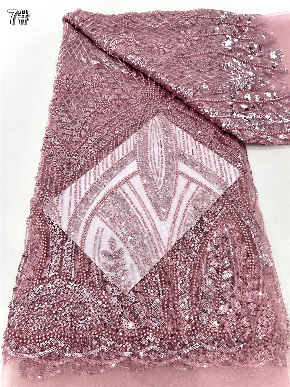 

2026 High Quality Lace 5 Yards French Lace Fabric Nigerian Lace Fabrics African Sequins Beaded Lace Fabric For Wedding Party