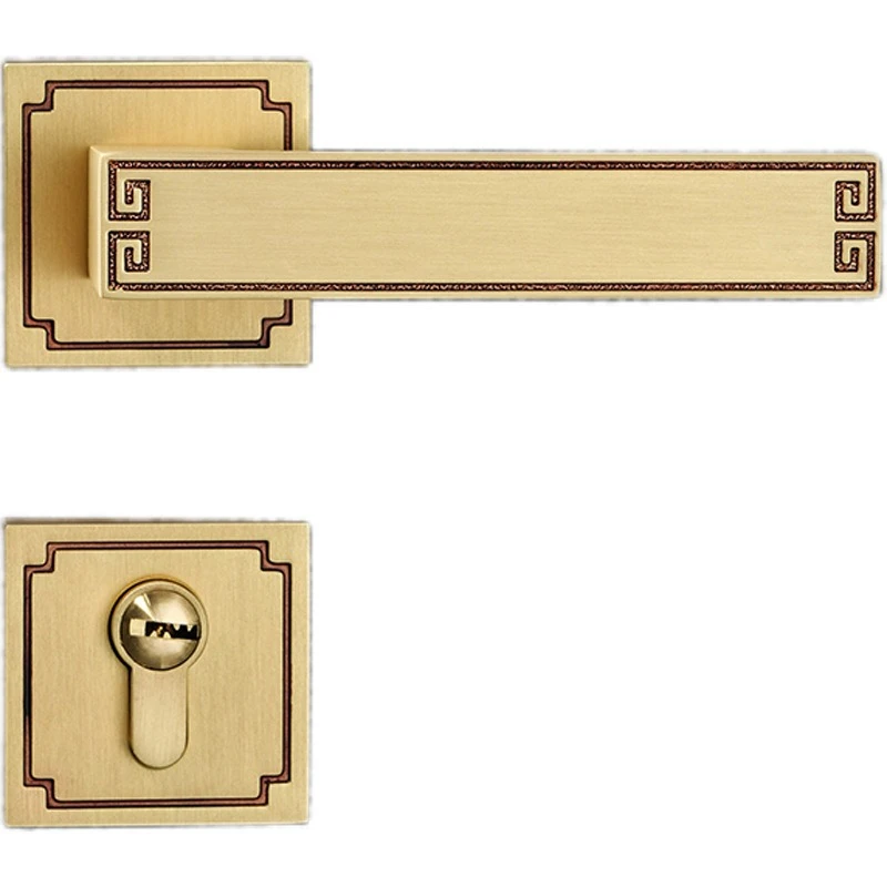 New Chinese style bronze indoor bedroom door lock magnetic suction silent split door handle