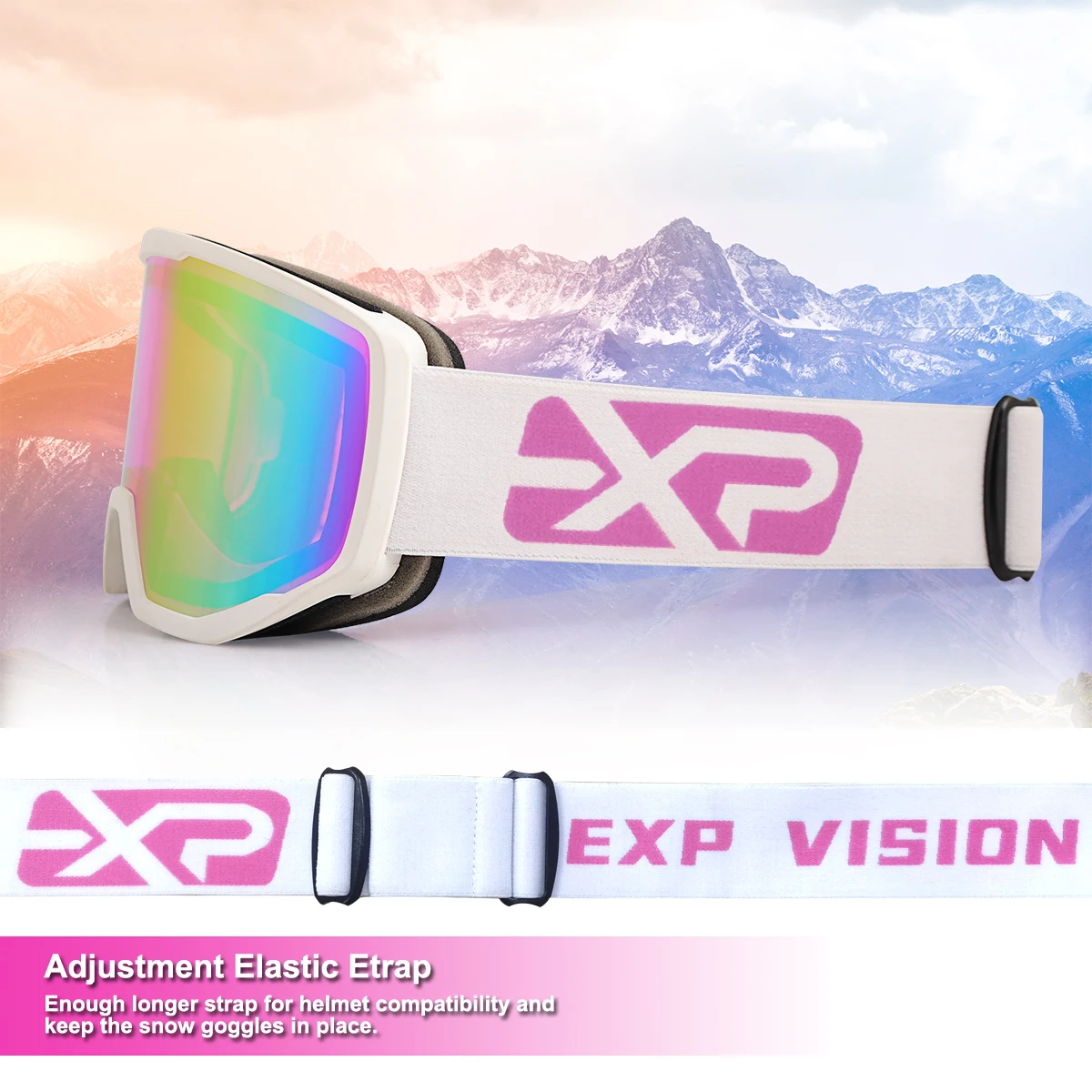 EXP VISION Ski Goggles for Men and Women, OTG Anti Fog, UV Protection Snow Goggles, Snowboard