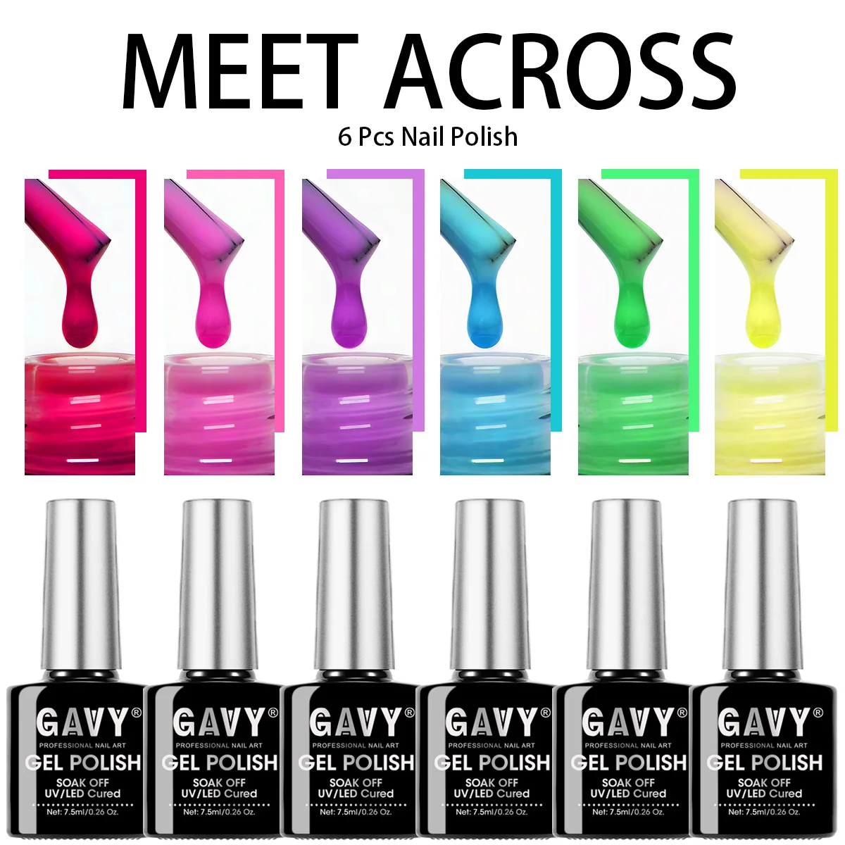 

6PCS Neon Glow Gel Nail Polish Kit, Luminous Fluorescent UV Gel Polish, Soak Off UV/LED Gel for Party & Festival Manicure