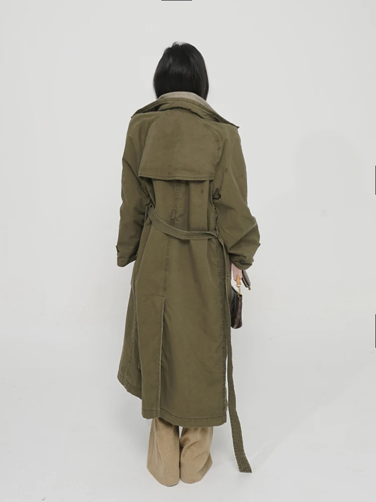 

Double-Sided Wear Long Coat Akimbo Women's Artistic Sle Casual Cotton Wool Blend Spring Autumn Outerwear Double-Breasted