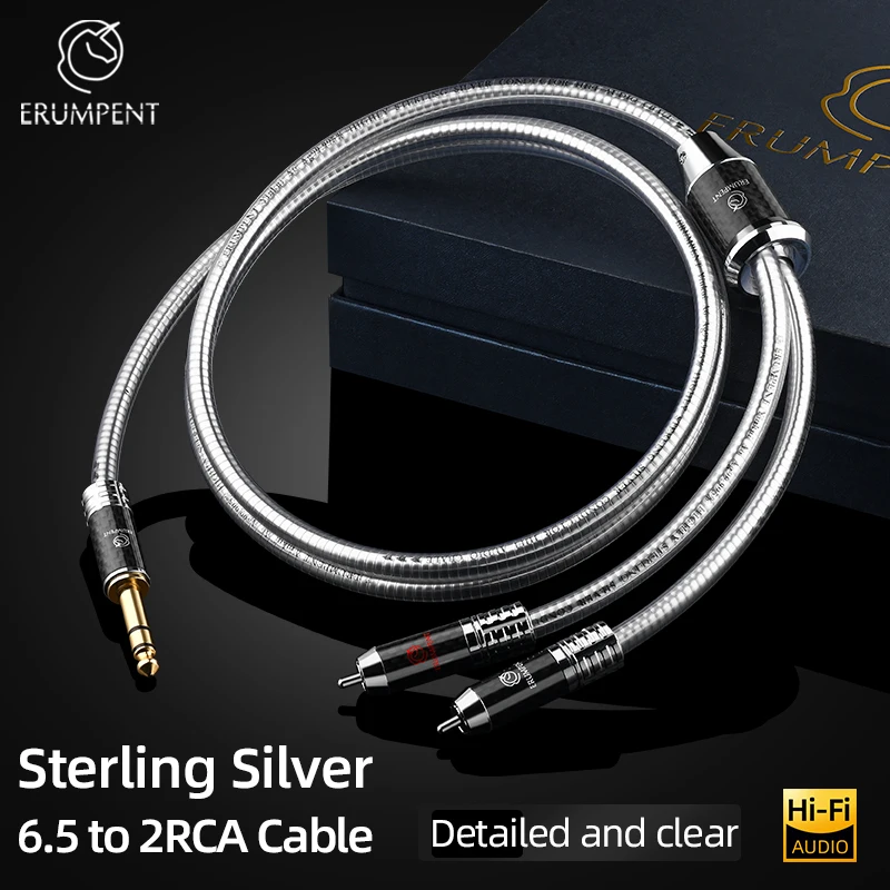 ERUMPENT HiFi Audio Cable Sterling Silver 6.5mm Jack to Dual RCA Male Stereo Y Splitter Wire Audio Cable for Speaker Amplifier
