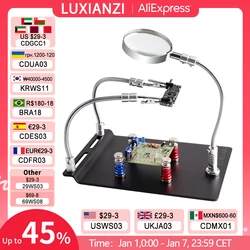 LUXIANZI-Solda Mão Ajudando, PCB Board Clipe de Fixação com Base Magnética, 3XMagnifier Braço Flexível, Soldagem Repair Tool, Terceira Mão