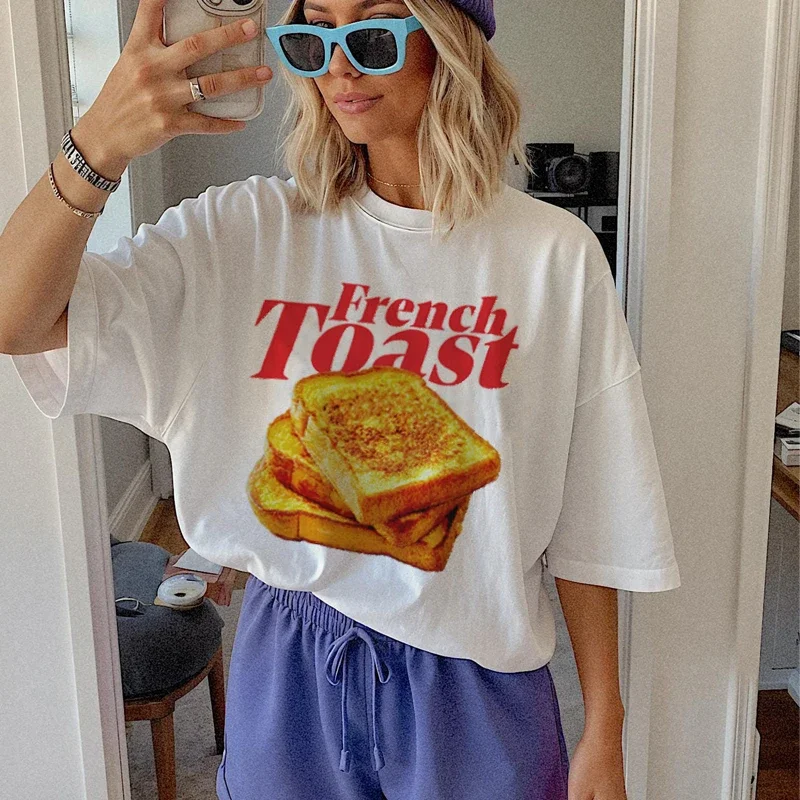 Women Y2k French Toast Graphic Tees Aesthetic Streetwear Tops Retro Breakfast T-Shirt Cute Foodie Shirt Unisex Fashion Clothes