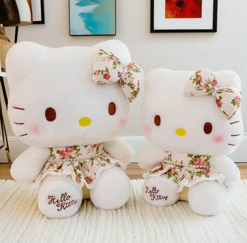 

60 см Sanrio плюшевые игрушки Hello Kitty Cat мультфильм милая подушка подарок подруге цветочное платье детский подарок на день рождения украшение кукла