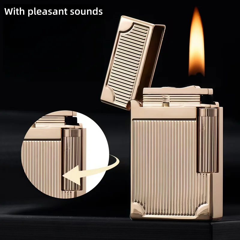 

Ретро тяжелый металл с приятным звуком, ветрозащитная зажигалка для курильщиков, боковая скользящая крутая шлифовальная машина, бутановая газовая зажигалка