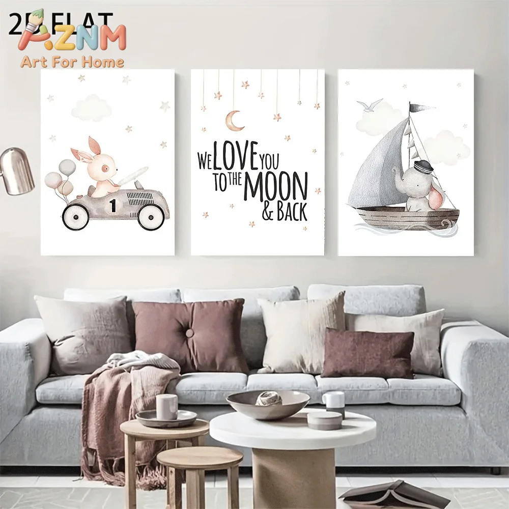 Star Flat Back - AZNM Lukisan Kanvas Kelinci dan Gajah
