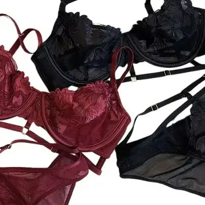 

KUCLUTBCD Size Embroidery Hollow Out Lady Sexy Bra And Panty Set Ultrathin Translucent Women Underwear Push Up Summer Intimates
