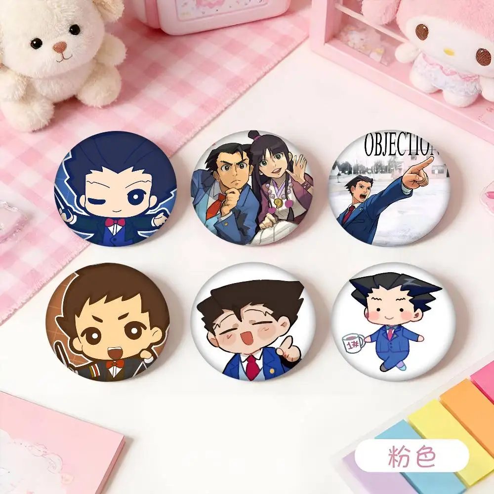 1pc Cute Ace Attorney Cartoon Style Badge Brooches On Backpack Decoration Round Enamel Pins For Accessorys