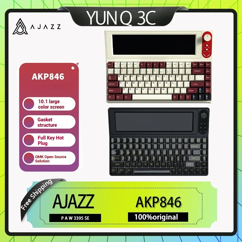 Ajazz Akp846 Mechanical Keyboard With Black Crystal 10.1-Inch Screen And 84 Key Full Key Hot Swappable Gasket Structure Pc Compu